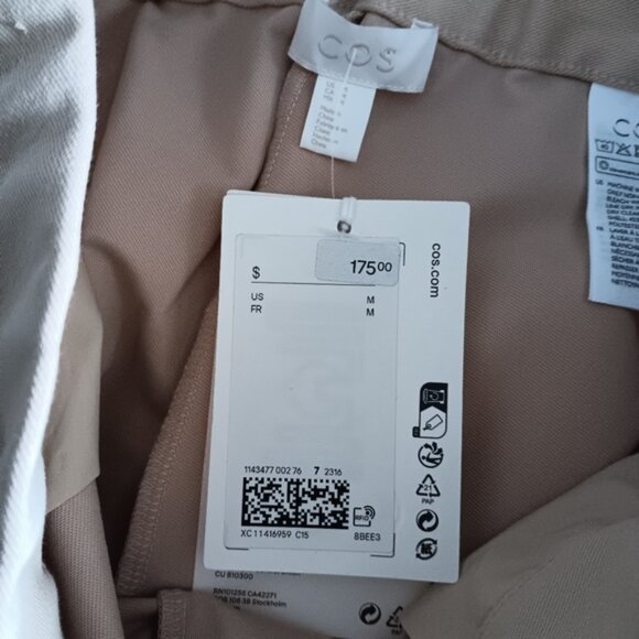 NWT COS Tan Cotton Barrel Wide Leg Contrast Panel Pants M - Picture 5 of 6